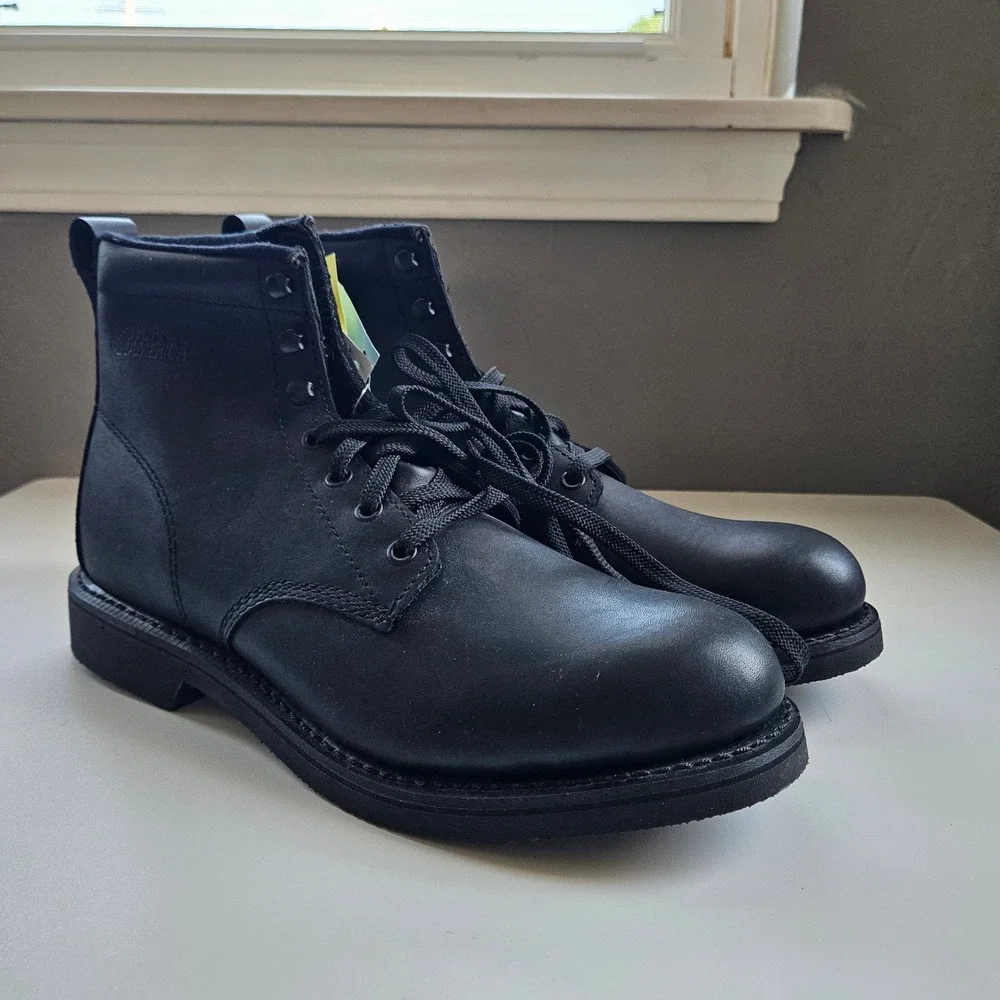 Black Leather Lace Up Combat Boots Mens 9D Tactical Work Ankle Oil Resistant